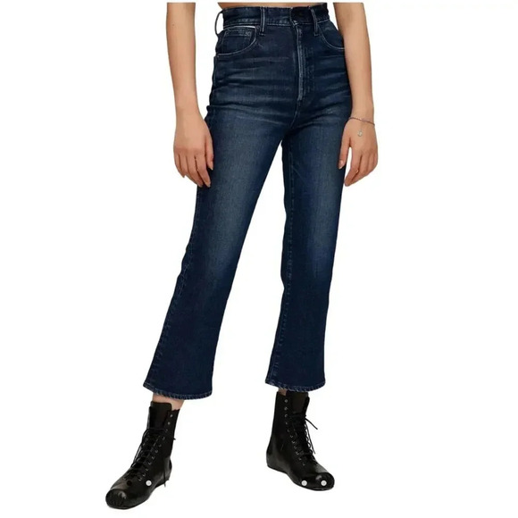 Moussy Vintage Emma Cropped Flare Jeans in Dark Wash Size 25 - Picture 1 of 8